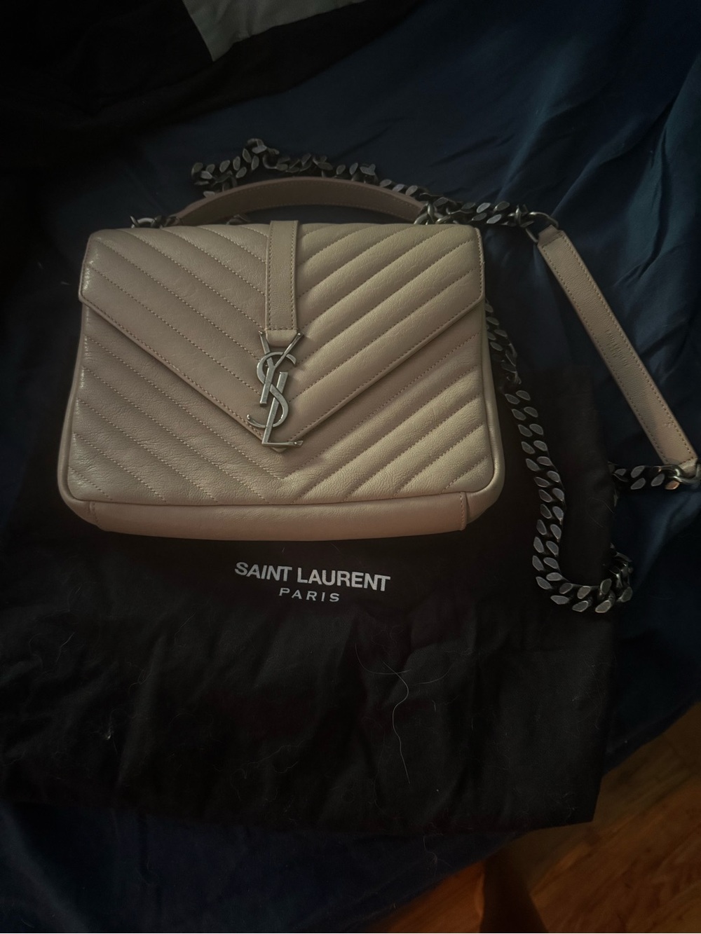 Authentic Saint Laurent Medium College Nude Blush Beige Leather Bag - Like New!